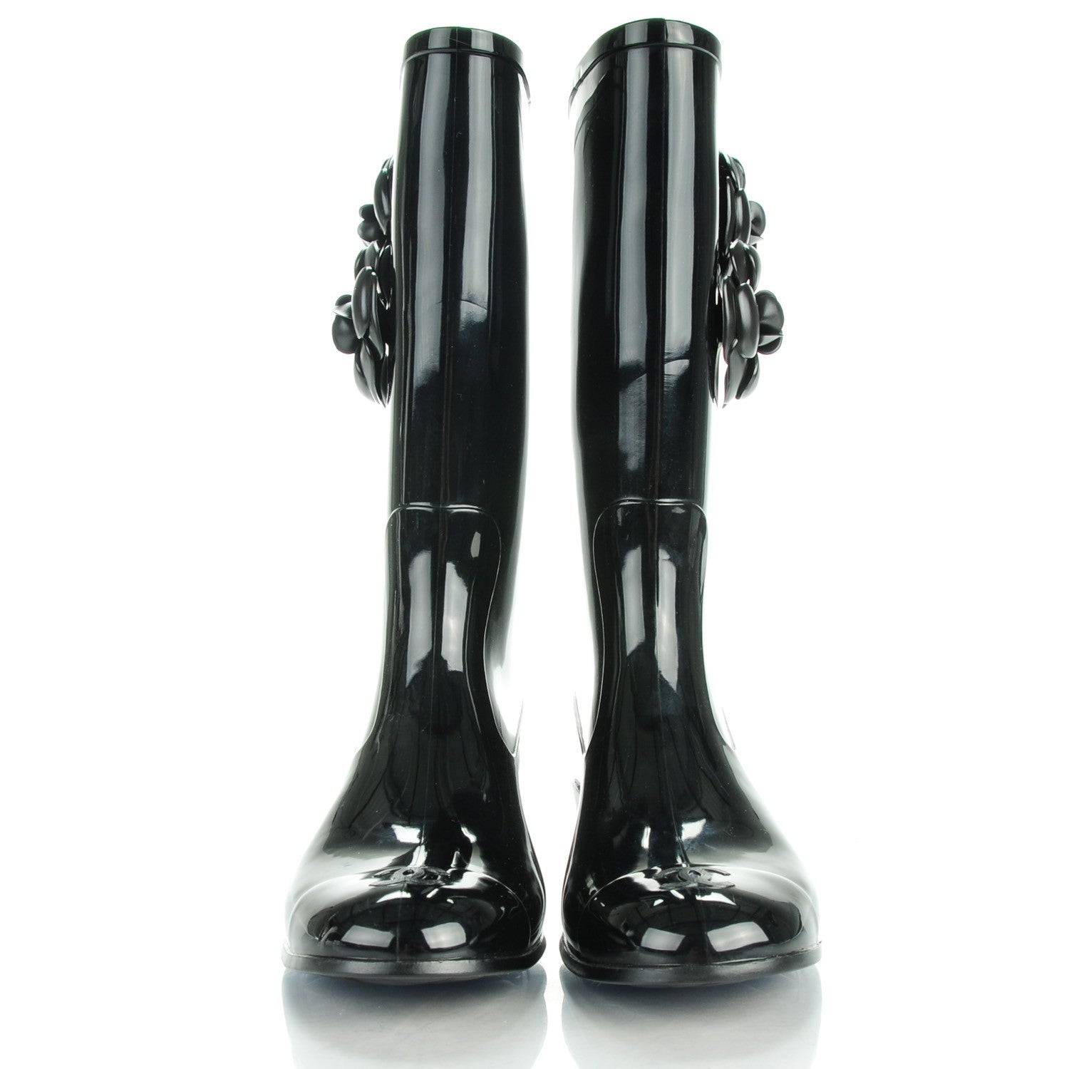 Chanel Rubber Camellia Rain Boots 38 Black 2 of 8