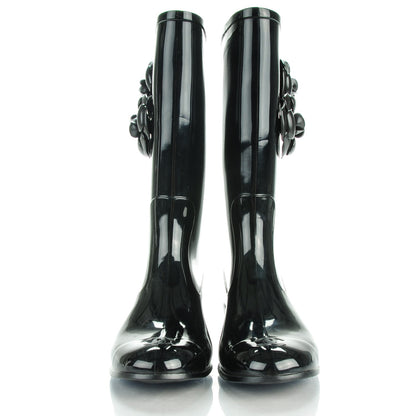 Chanel Rubber Camellia Rain Boots 38 Black 2 of 8