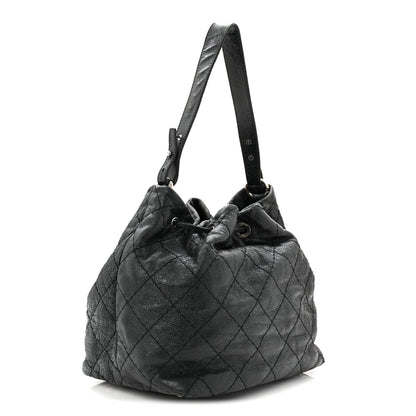 Chanel Glazed Calfskin On The Road Drawstring Tote Black 3 of 10