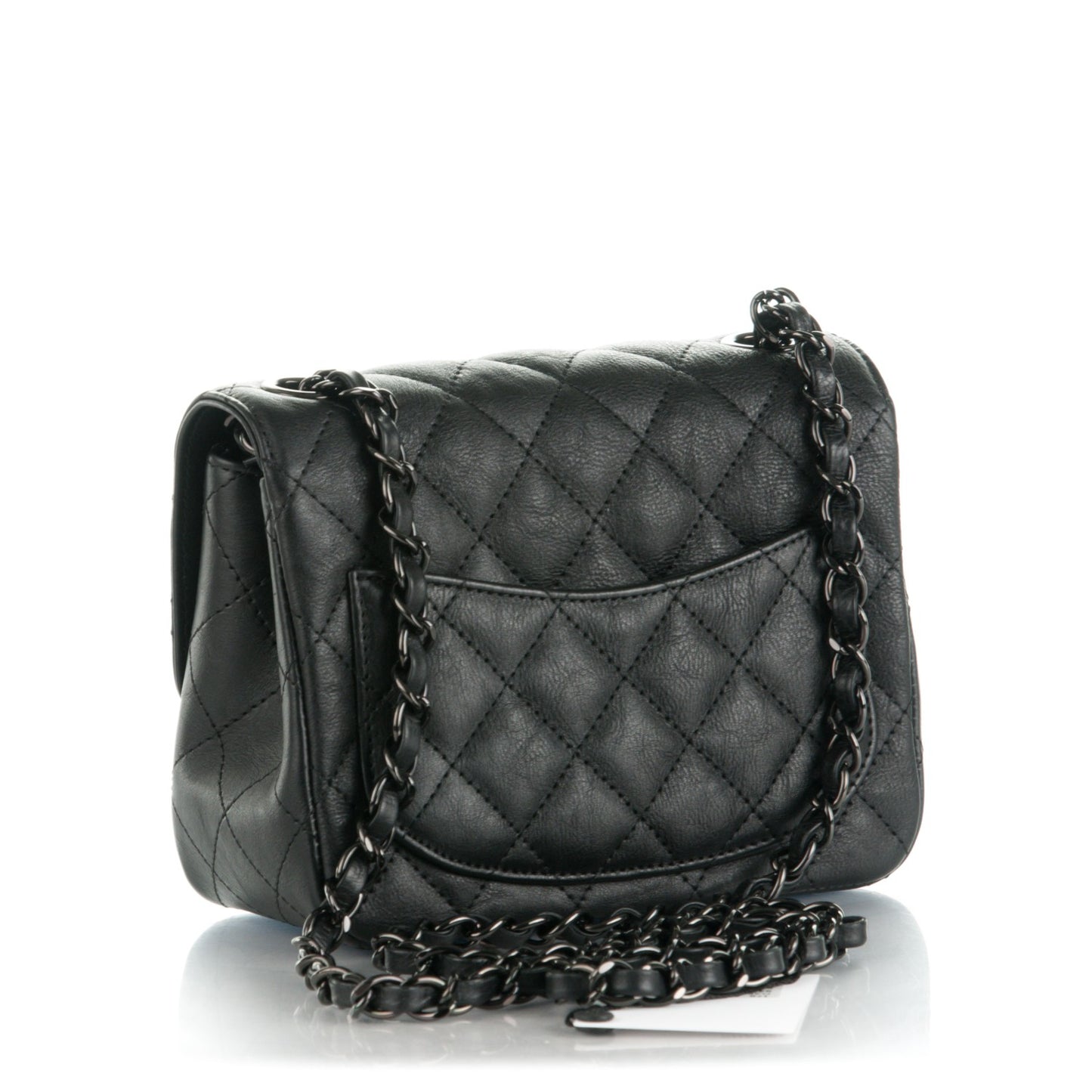 Crumpled Calfskin Quilted Mini Square Flap So Black