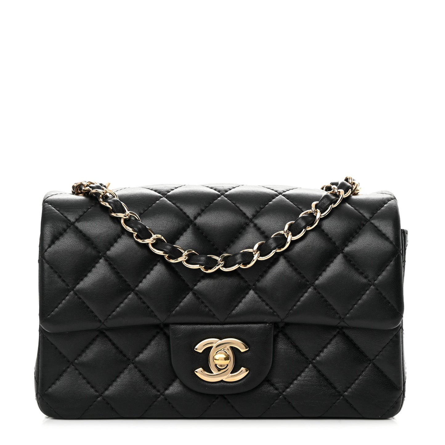 Lambskin Quilted Mini Rectangular Flap Black