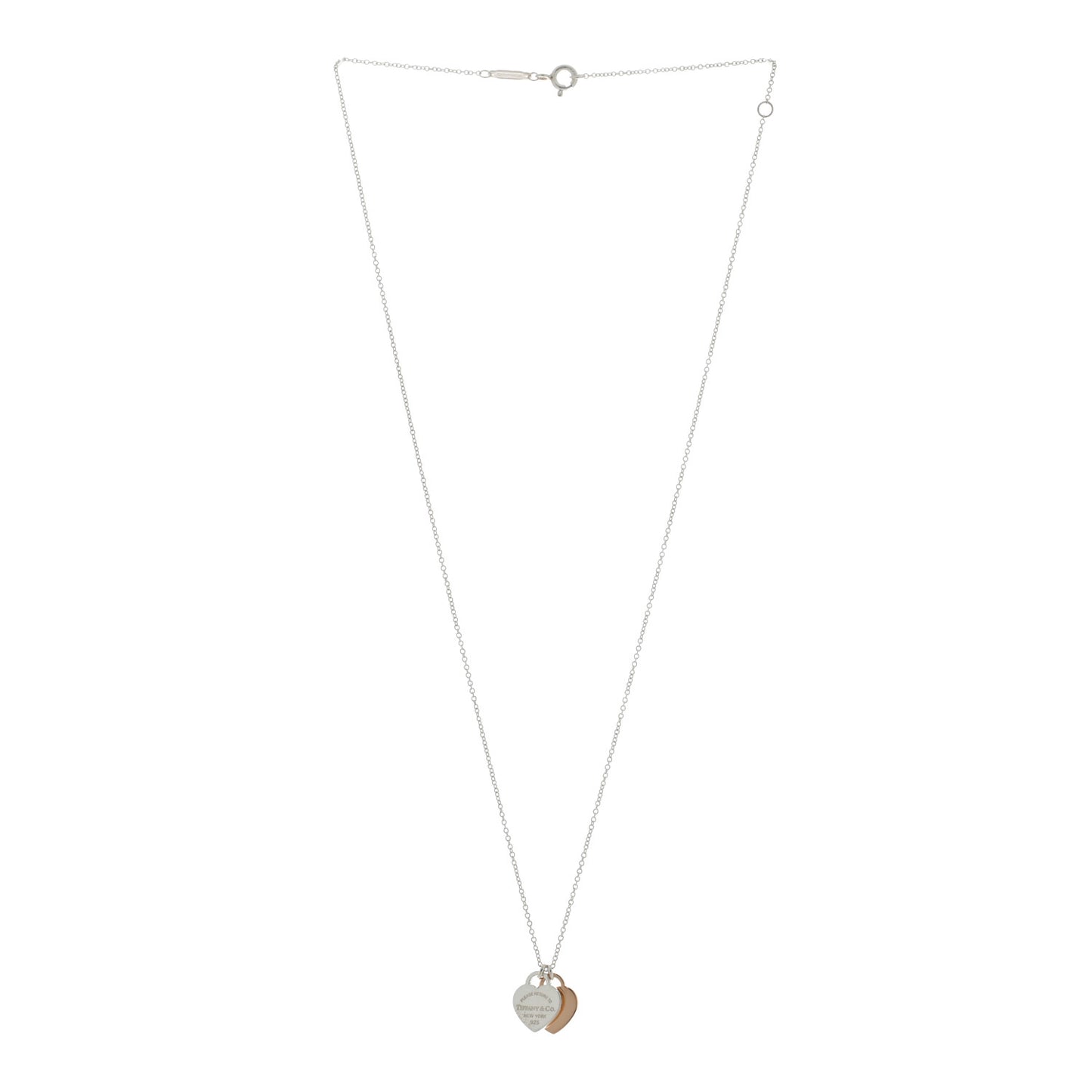 Sterling Silver 18K Rose Gold Mini Return to Tiffany Double Heart Tag Pendant Necklace