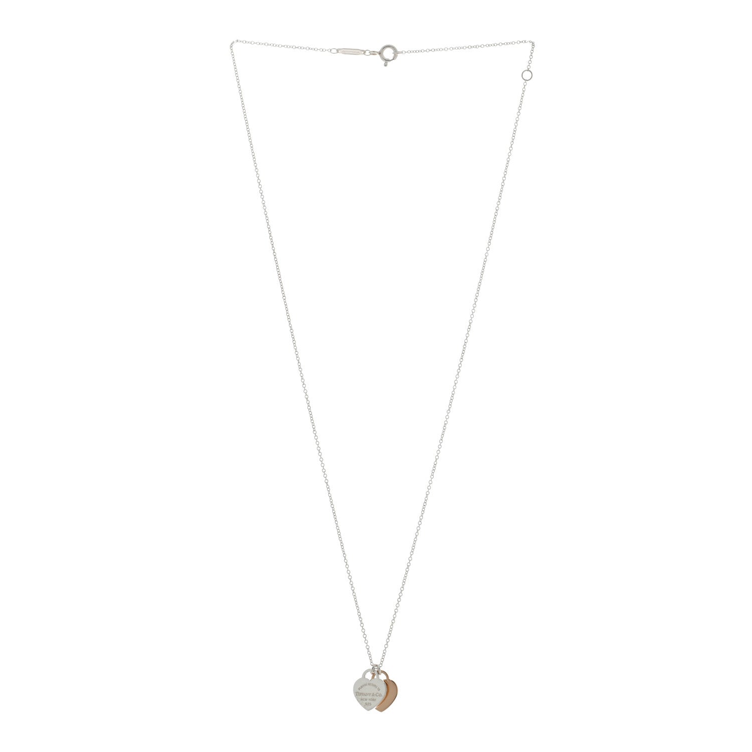 Tiffany Sterling Silver 18K Rose Gold Mini Return to Tiffany Double Heart Tag Pendant Necklace 3 of 5