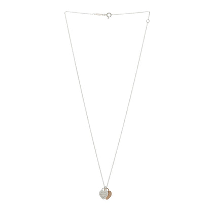 Tiffany Sterling Silver 18K Rose Gold Mini Return to Tiffany Double Heart Tag Pendant Necklace 3 of 5