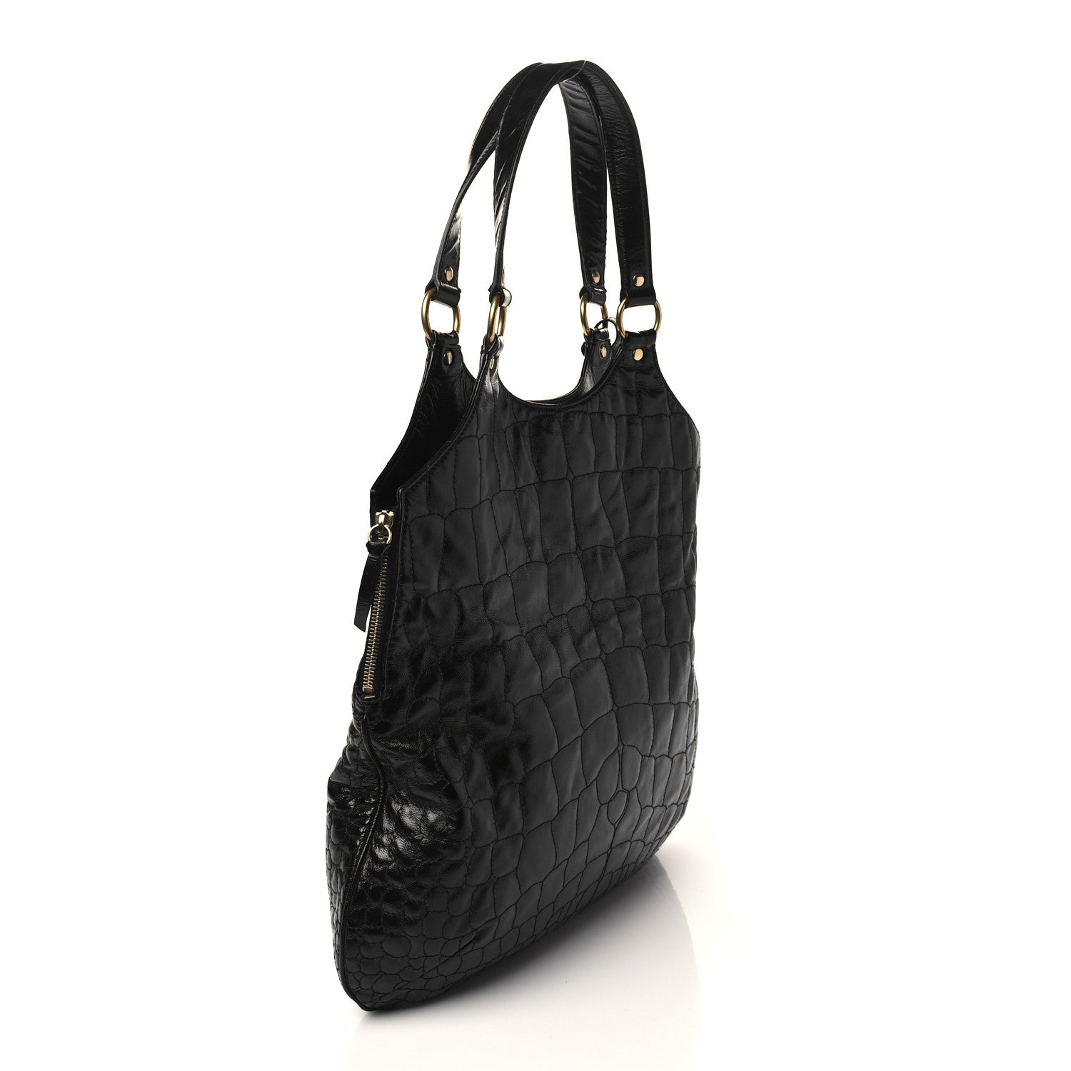 Saint Laurent Patent Crocodile Embossed Tribute Tote Black 3 of 7