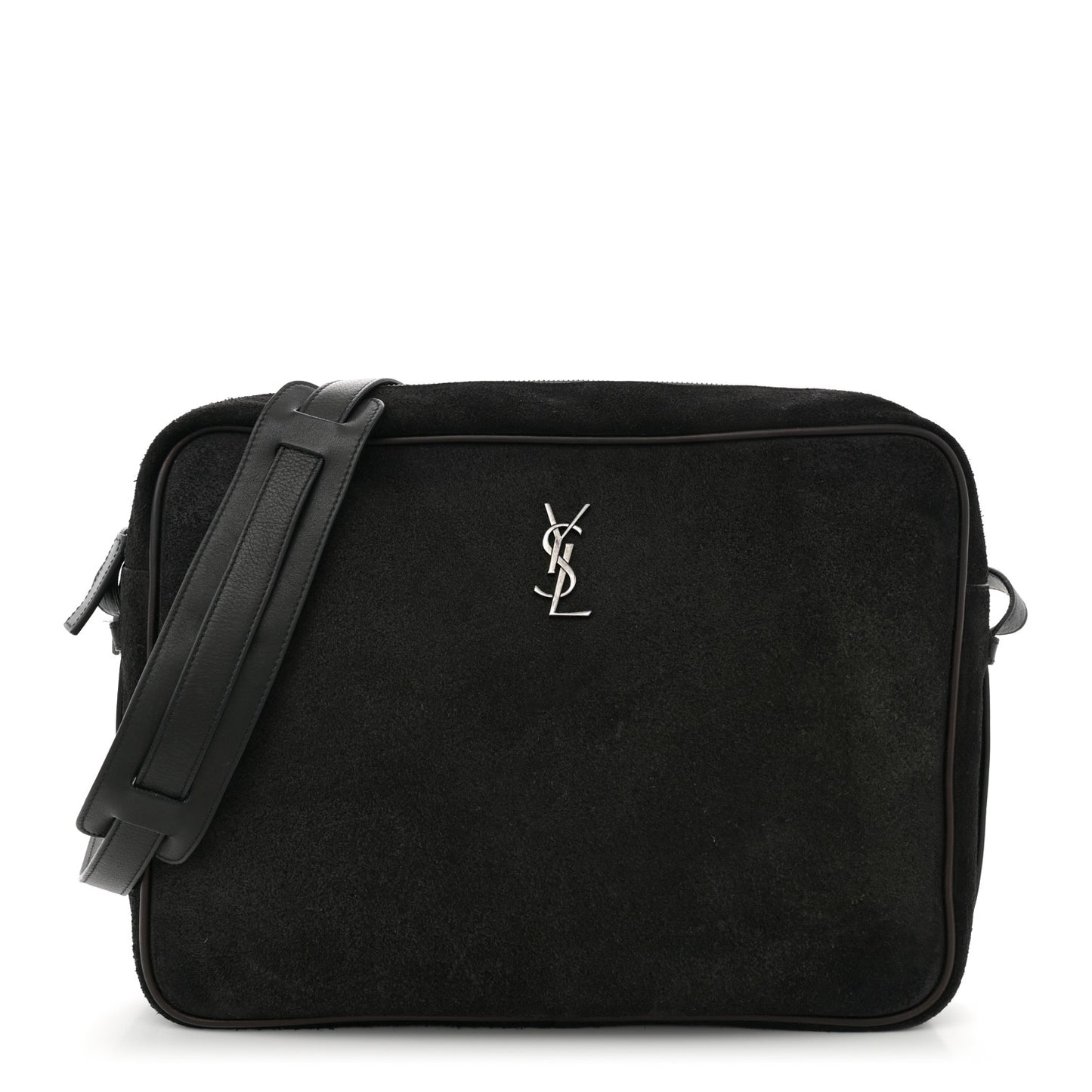 Suede Flat Messenger Bag Black