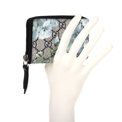 Gucci GG Supreme Monogram Blooms Zip Around Card Case Wallet Beige Blue Navy 2 of 9