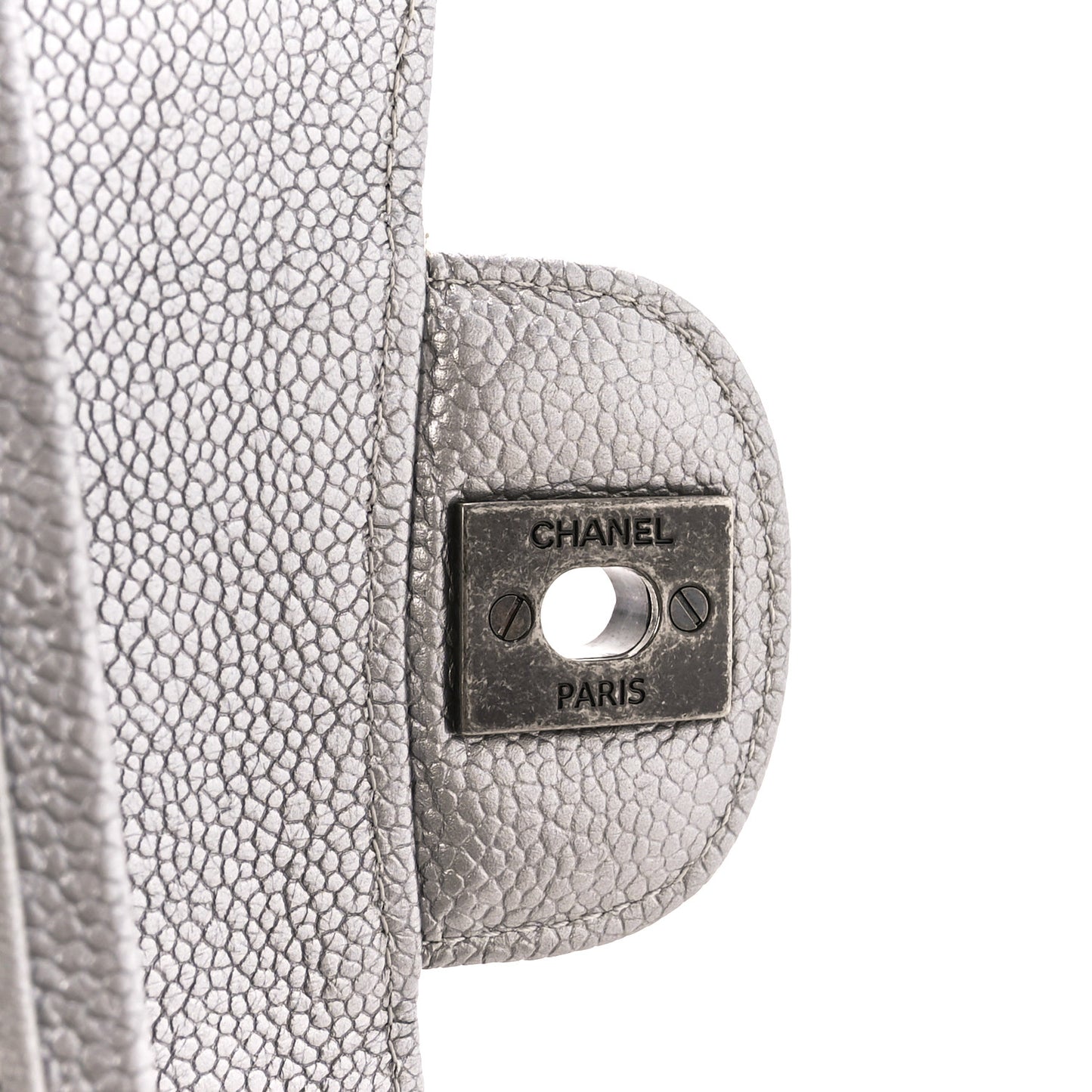Metallic Caviar Quilted Medium Double Flap Silver