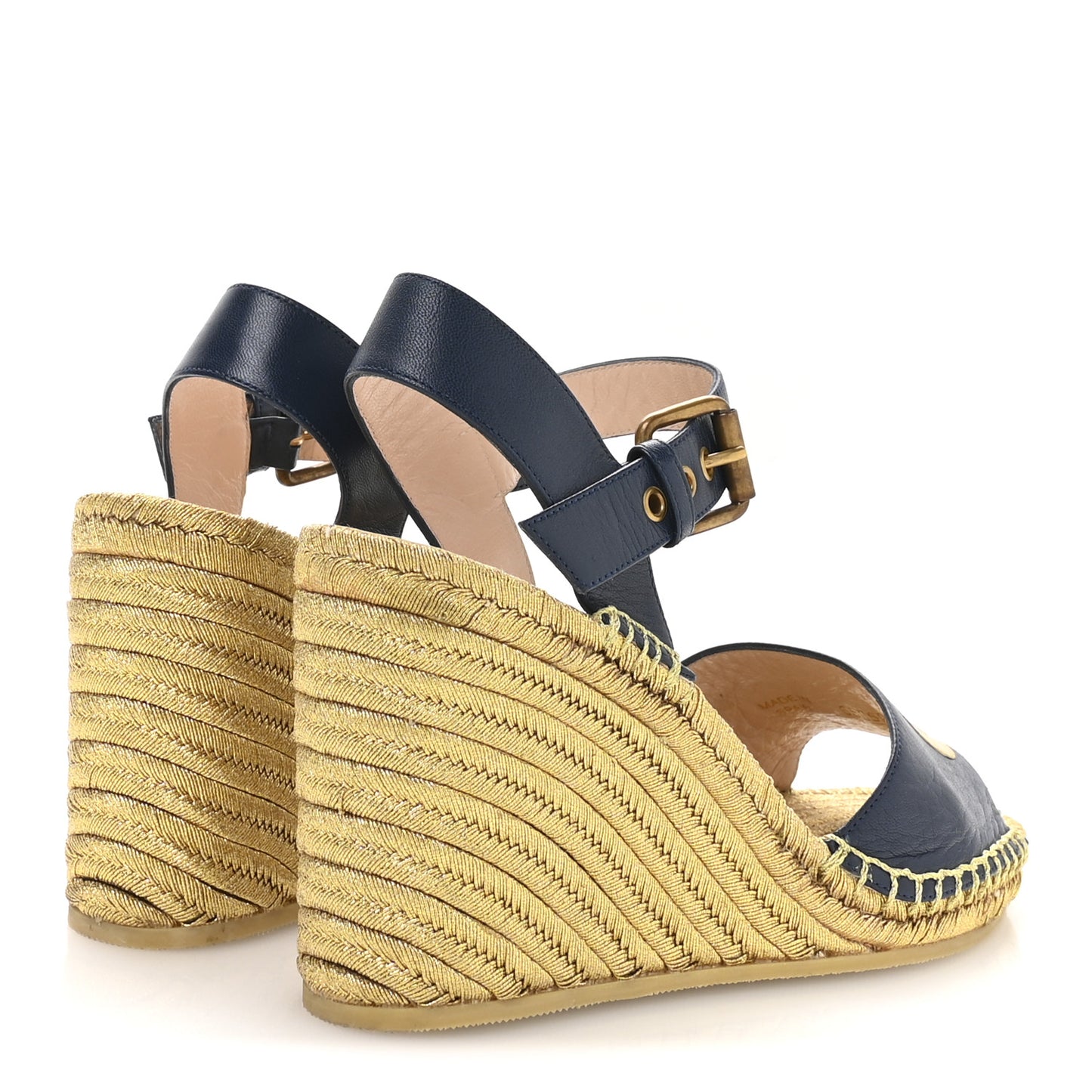 Calfskin Espadrille Platform 95 Wedge Sandals 36 Blu Agata Oro Vecchi