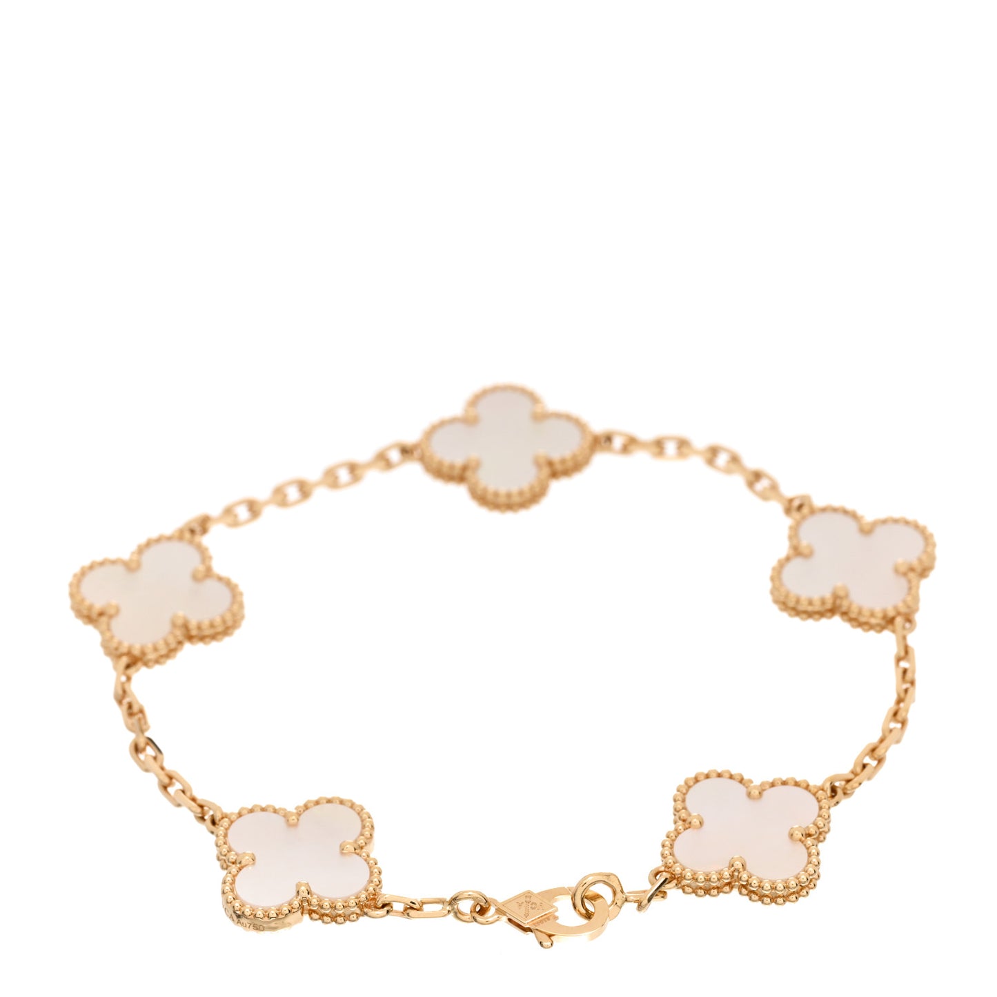 18K Yellow Gold Mother of Pearl 5 Motifs Vintage Alhambra Bracelet