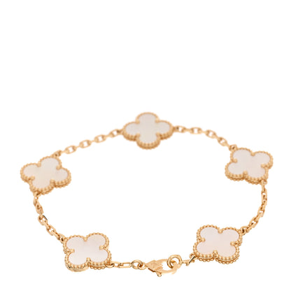 Van Cleef & Arpels 18K Yellow Gold Mother of Pearl 5 Motifs Vintage Alhambra Bracelet 3 of 6