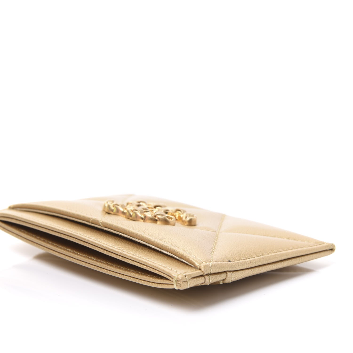 Chanel Metallic Goatskin Quilted Chanel 19 Card Holder Gold 8 of 12