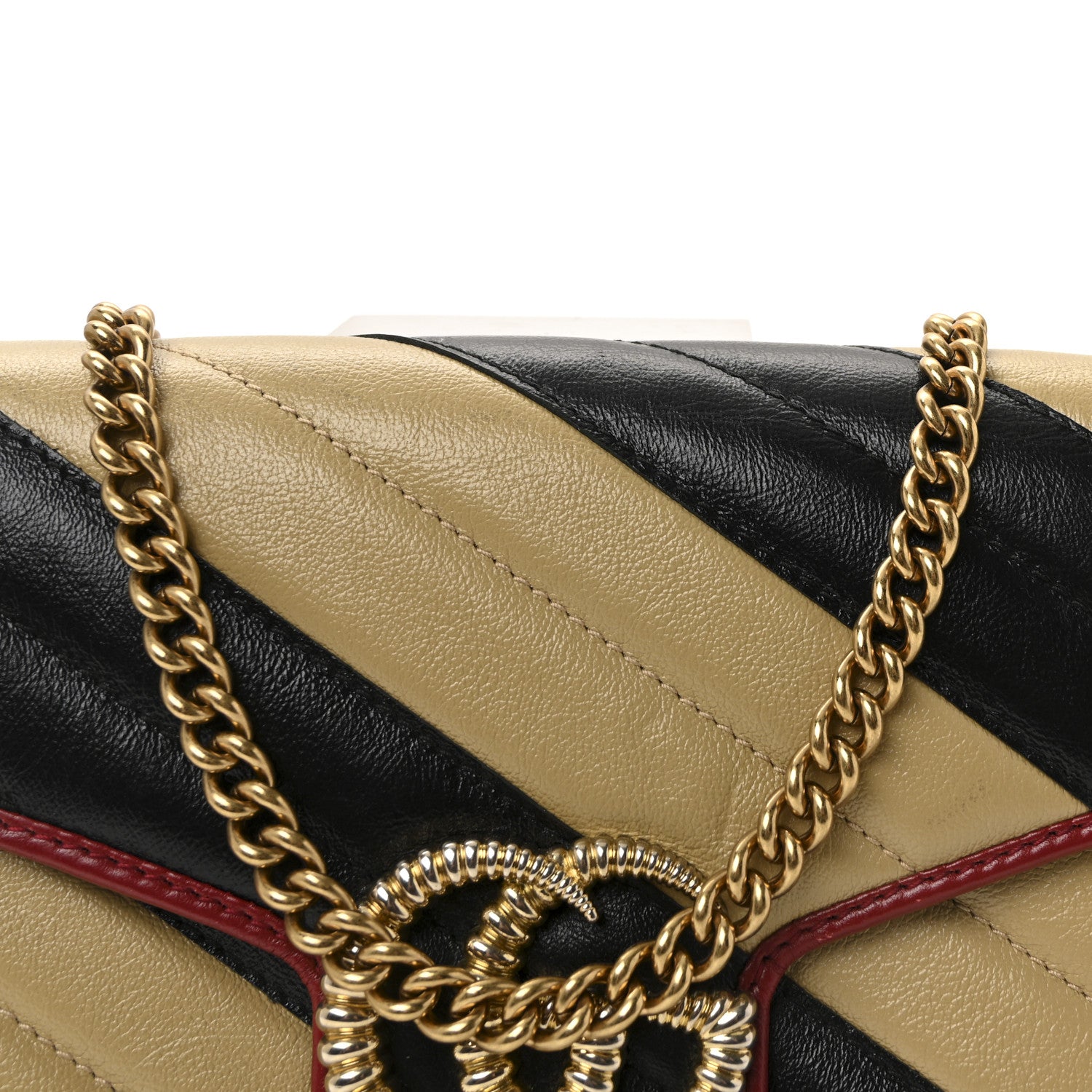 Gucci Azalea Calfskin Matelasse Diagonal Patchwork Torchon GG Marmont Chain Wallet Black Beige Romantic Cerise 7 of 9