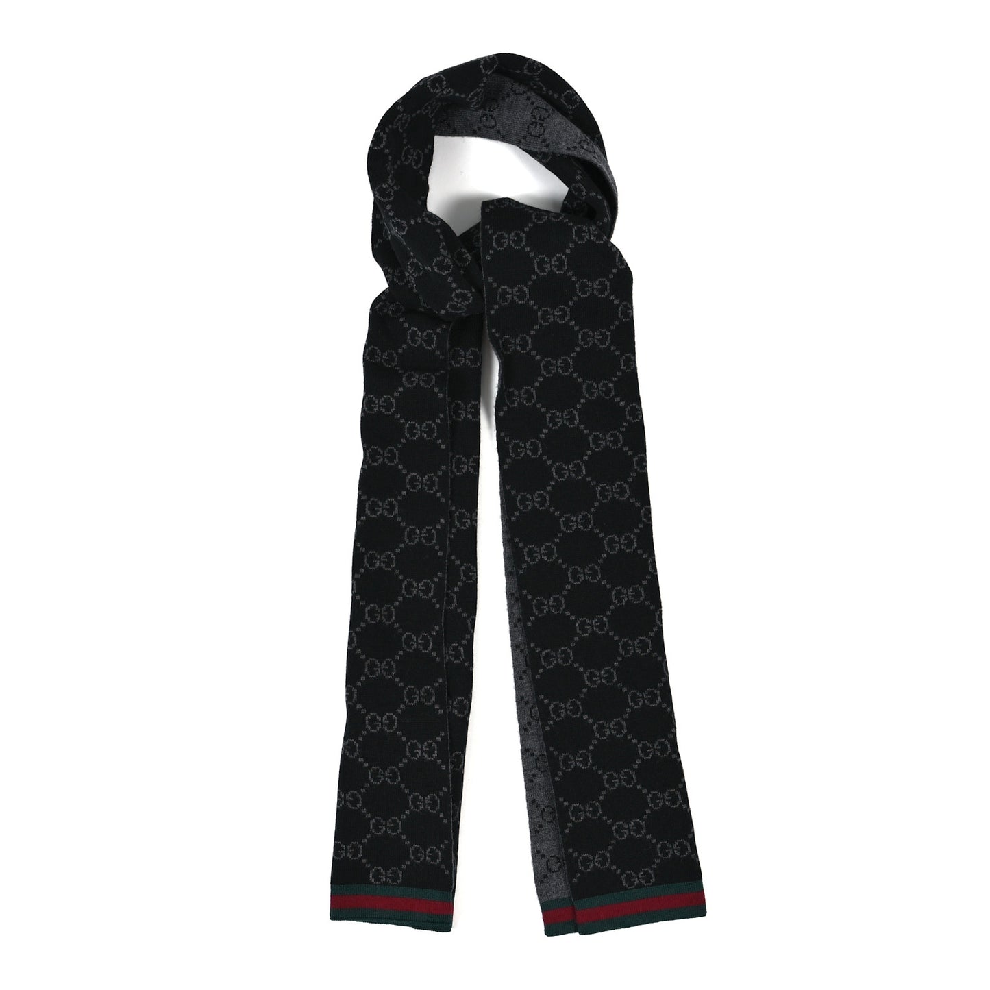 Wool Tricot GG Monogram Web Solange Scarf Black Medium Black Medium Grey