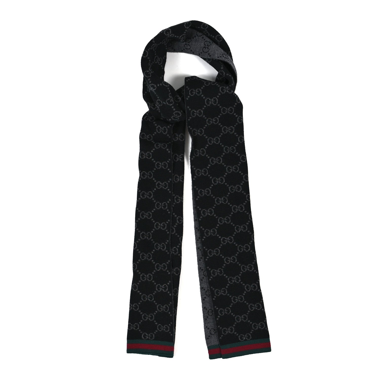 Gucci Wool Tricot GG Monogram Web Solange Scarf Black Medium Black Medium Grey 1 of 3