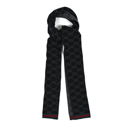 Gucci Wool Tricot GG Monogram Web Solange Scarf Black Medium Black Medium Grey 1 of 3