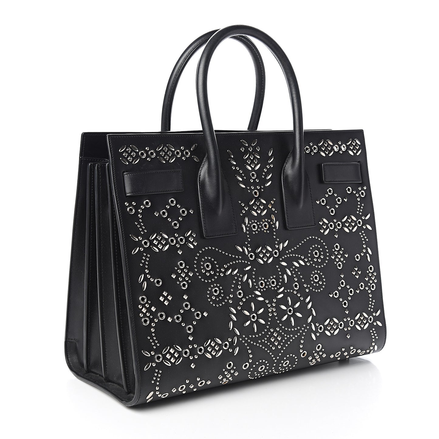 Calfskin Perforated Bandana Studded Small Sac De Jour Black