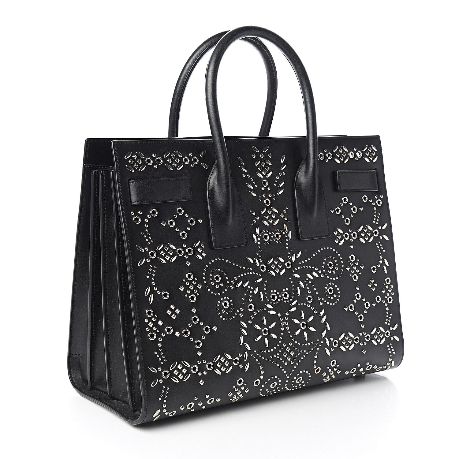 Saint Laurent Calfskin Perforated Bandana Studded Small Sac De Jour Black 2 of 11