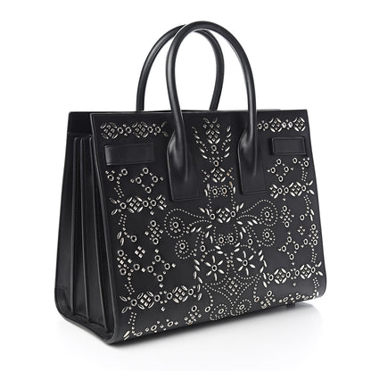 Saint Laurent Calfskin Perforated Bandana Studded Small Sac De Jour Black 2 of 11