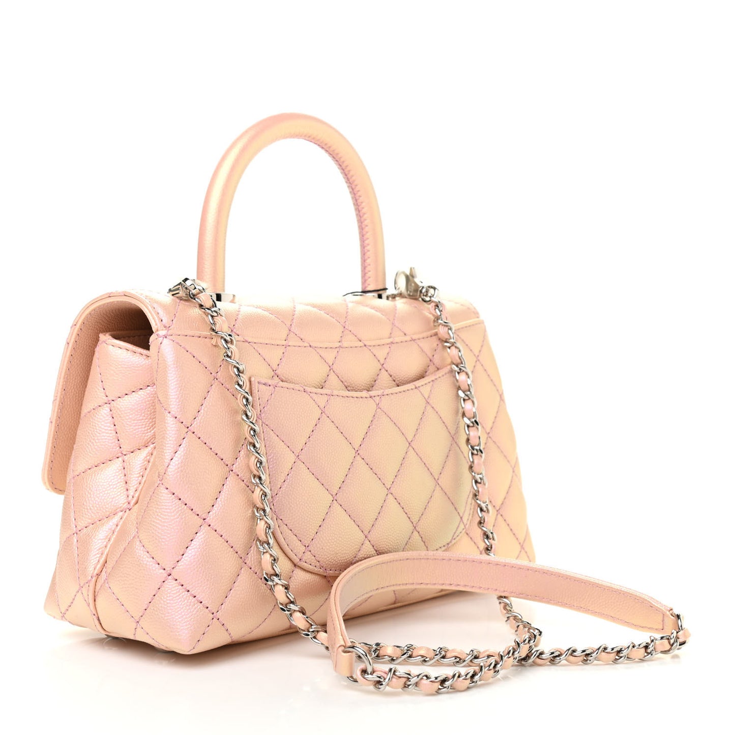 Iridescent Caviar Quilted Mini Coco Handle Flap Pink