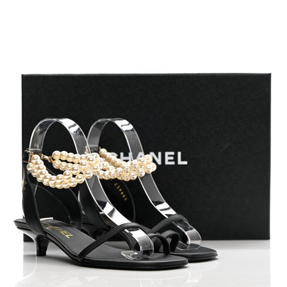 Chanel Calfskin Pearl Sandals 35 Black 11 of 11
