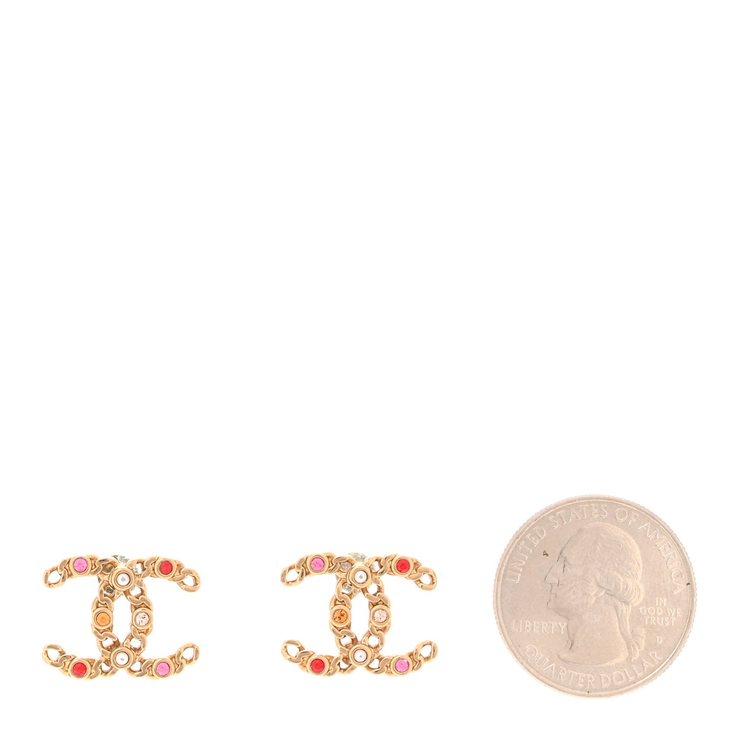 Pearl Crystal Chain Link CC Earrings Gold Red Pink Yellow