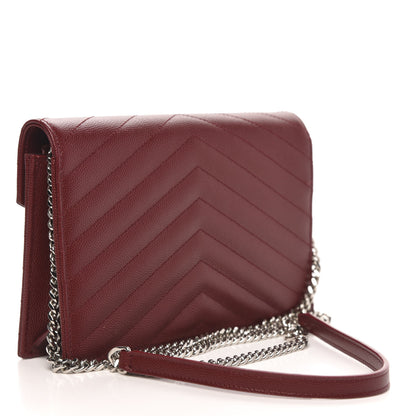 Saint Laurent Grain De Poudre Matelasse Chevron Monogram Envelope Chain Wallet Palissandre 3 of 8