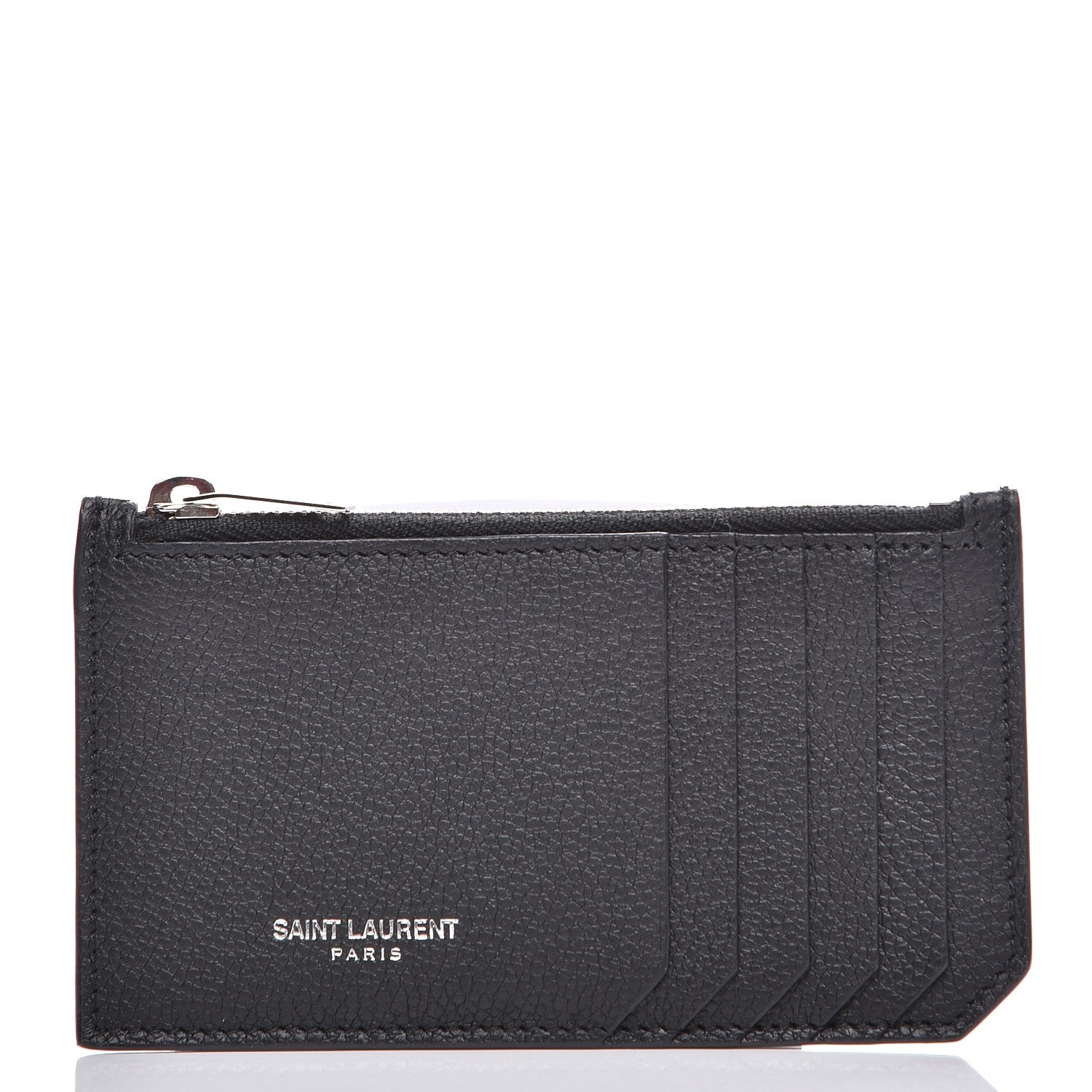 Saint Laurent Grained Calfskin 5 Fragments Zip Pouch Card Holder Black 1 of 8