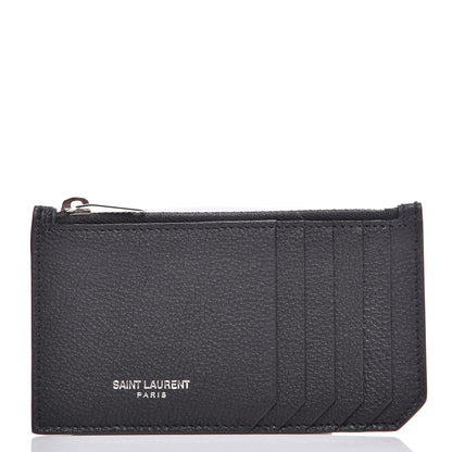 Saint Laurent Grained Calfskin 5 Fragments Zip Pouch Card Holder Black 1 of 8
