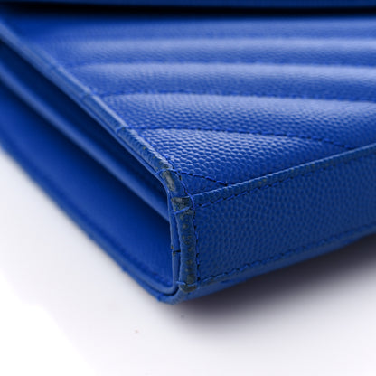 Saint Laurent Grain De Poudre Matelasse Chevron Monogram Chain Wallet Blue Majorelle 7 of 13