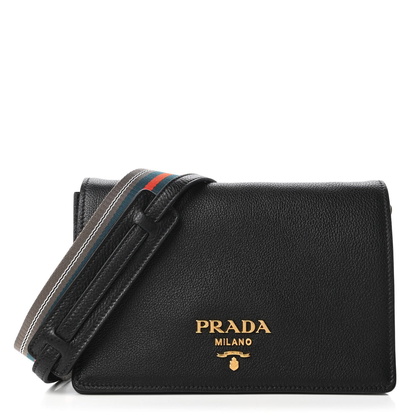 Vitello Daino Double Strap Flap Crossbody Black