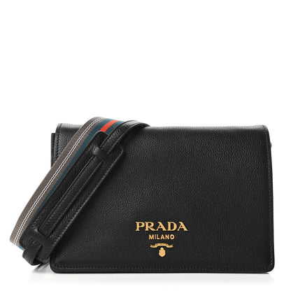 Prada Vitello Daino Double Strap Flap Crossbody Black 1 of 9