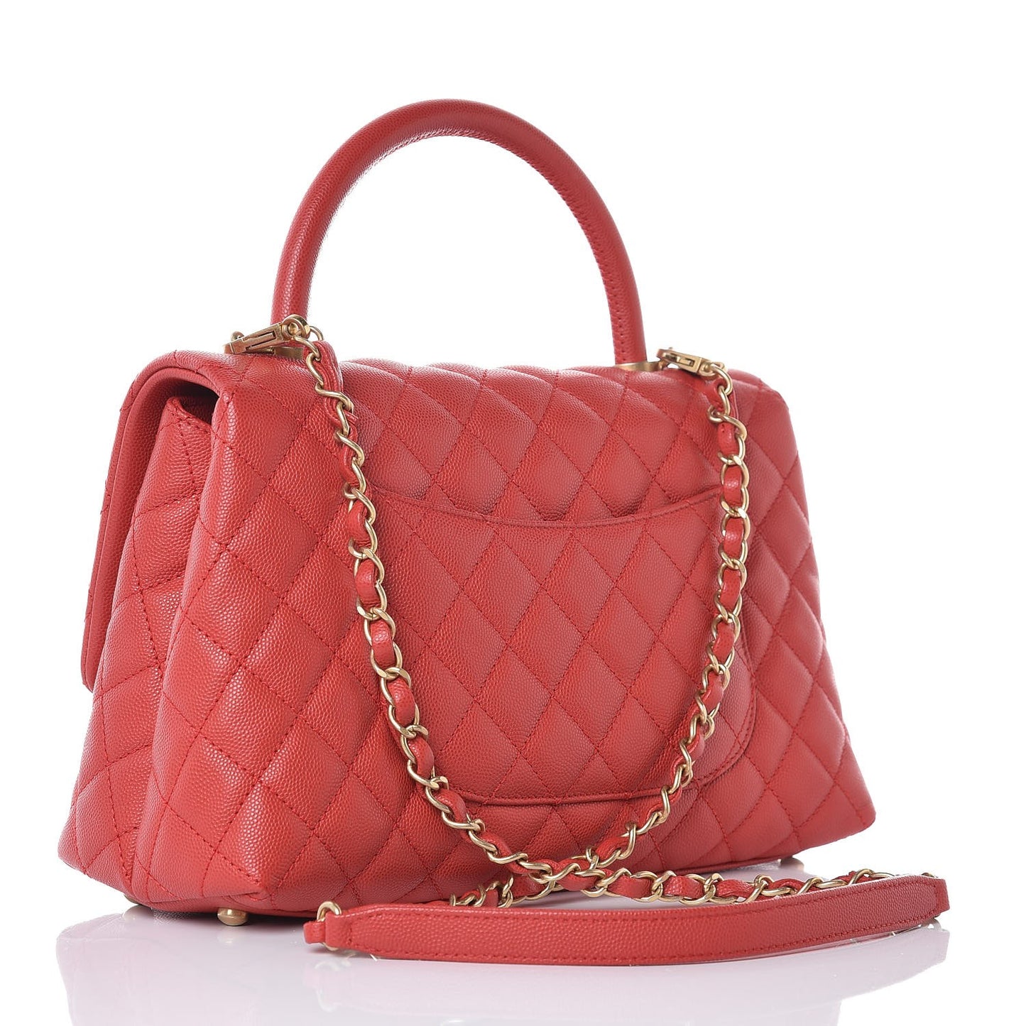 Caviar Quilted Small Coco Handle Flap Red