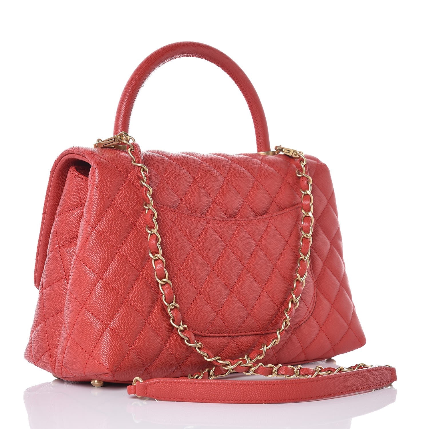 Chanel Caviar Quilted Small Coco Handle Flap Red 3 of 8