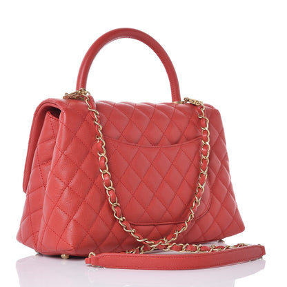 Chanel Caviar Quilted Small Coco Handle Flap Red 3 of 8