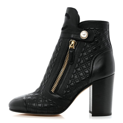 Chanel Lambskin Quilted Pearl CC Cap Toe Short Boots 37 Black 1 of 9