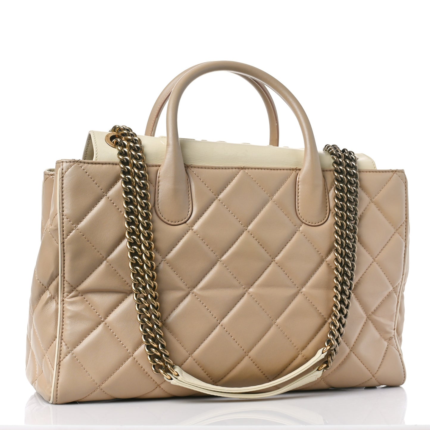 Lambskin Quilted Small Portobello Tote Beige