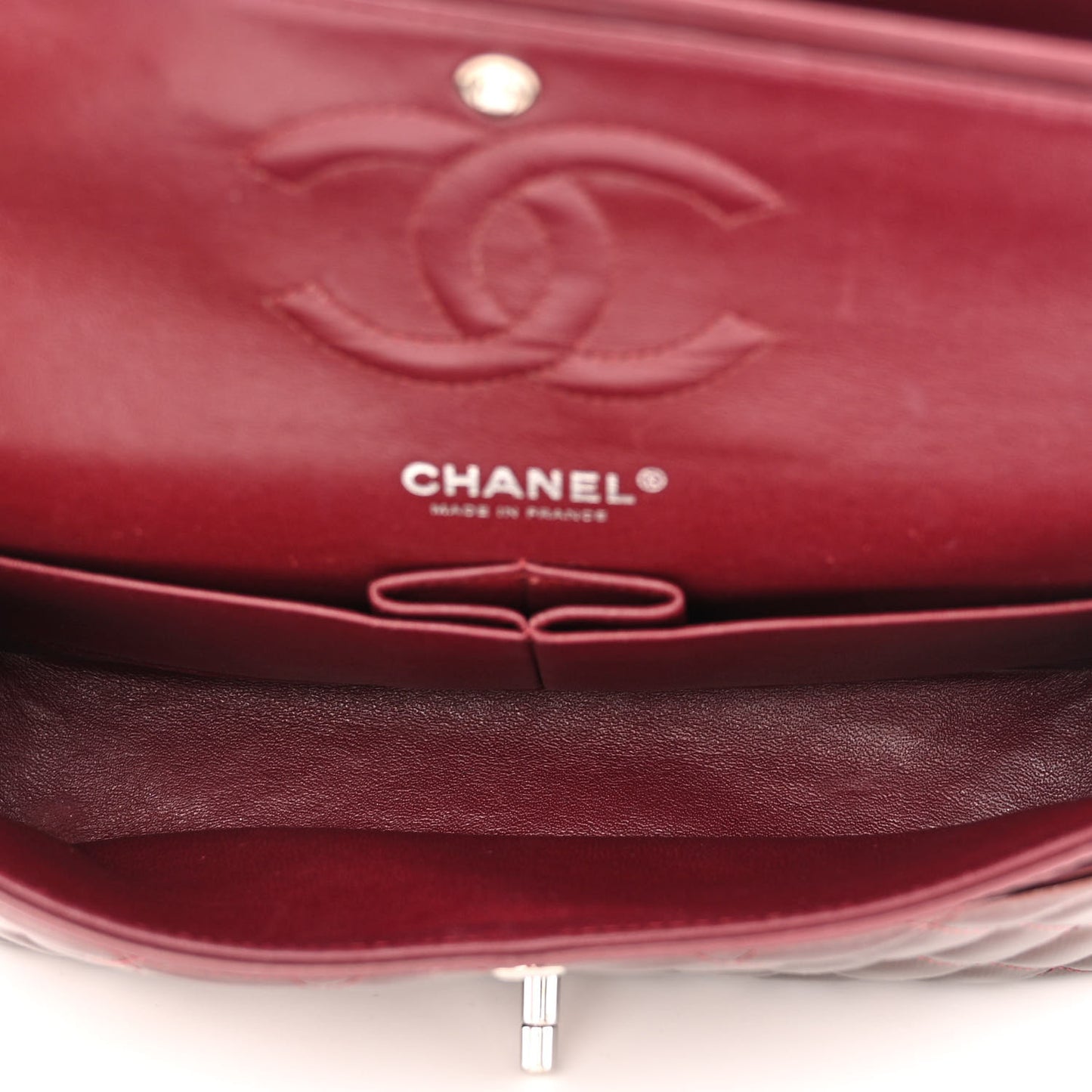 Striated Patent Quilted Medium Double Flap Burgundy