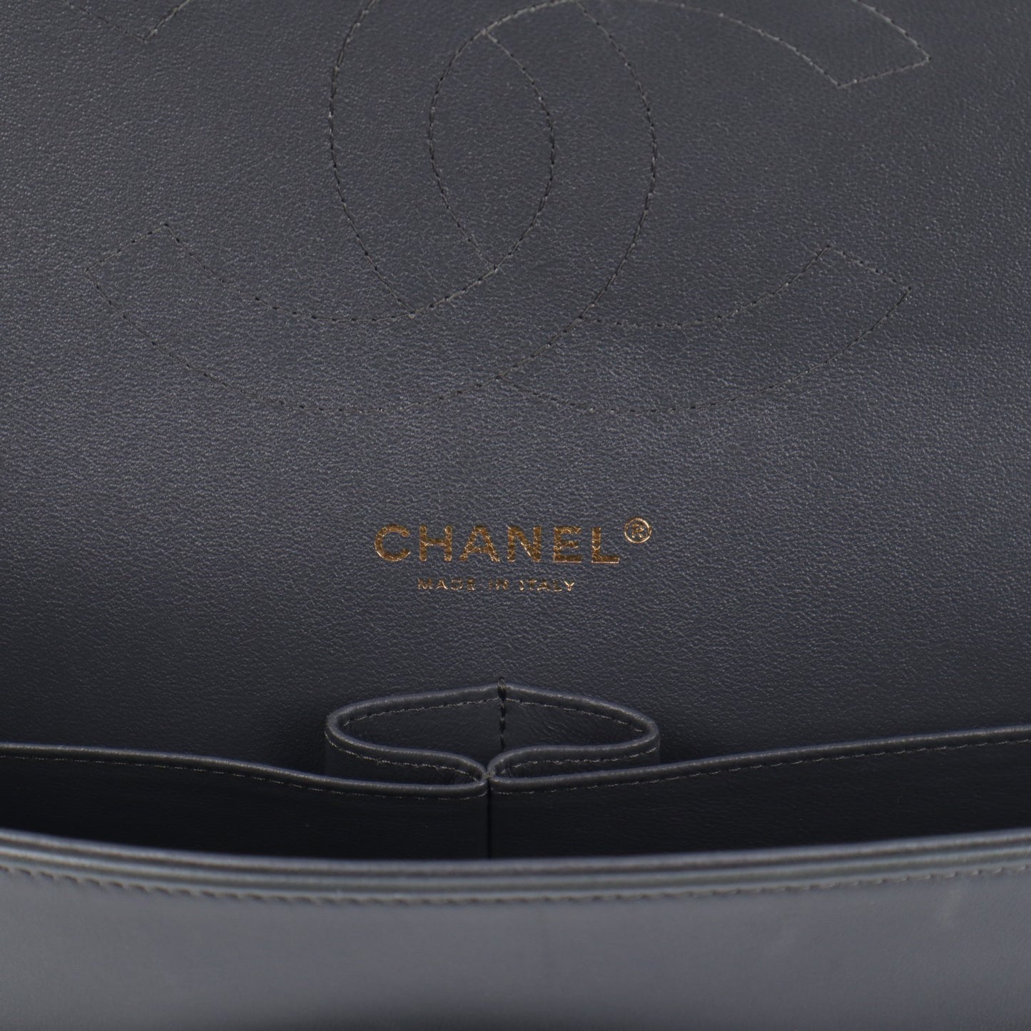 Lambskin Quilted Jumbo Double Flap Dark Grey