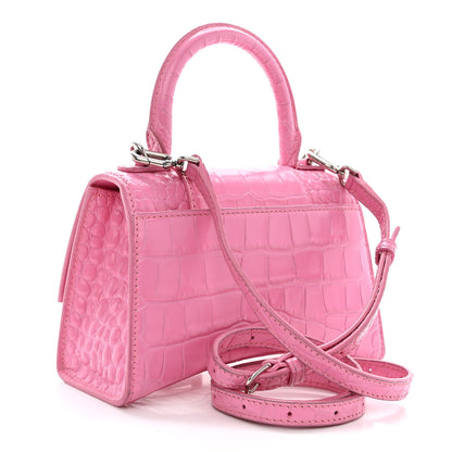 Balenciaga Shiny Calfskin Crocodile Embossed Hourglass Top Handle Bag XS Baby Pink 3 of 15