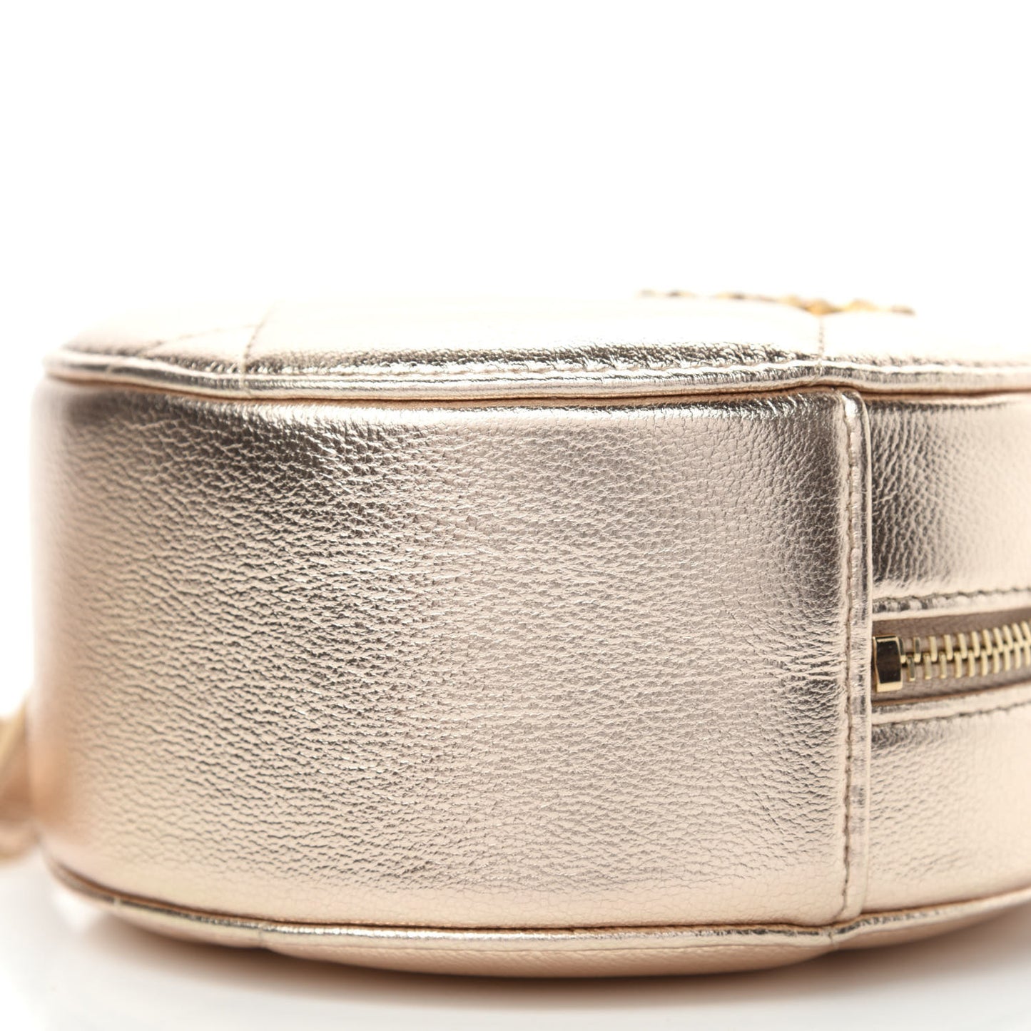 Metallic Lambskin Quilted Chanel 19 Round Clutch With Chain Gold