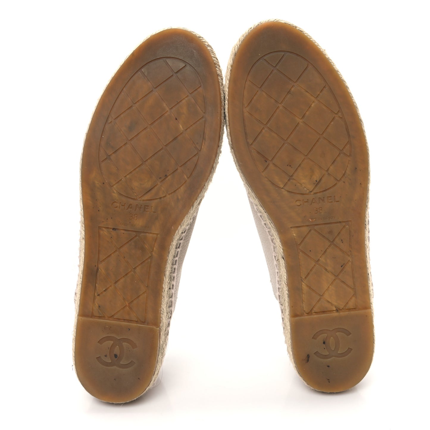 Grained Calfskin CC Espadrilles 38 Beige Black