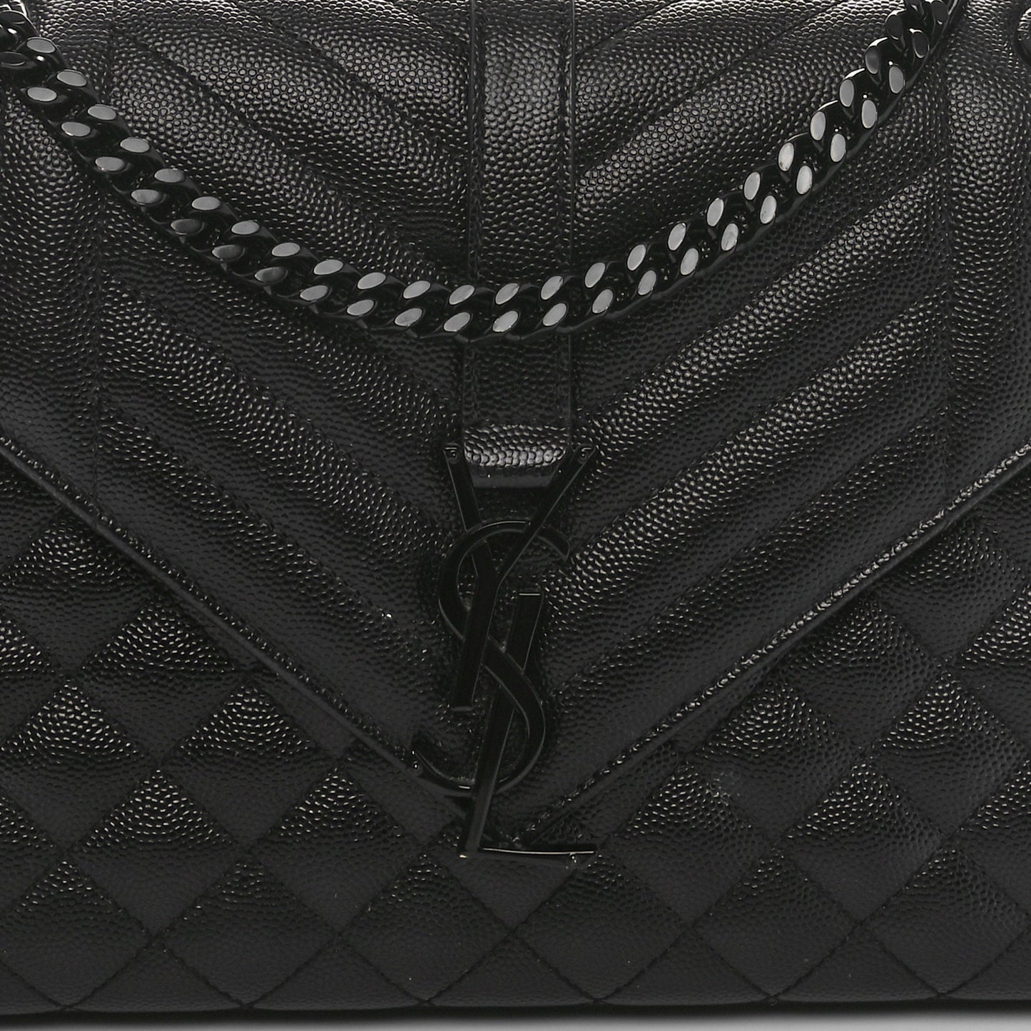 Grain De Poudre Textured Mixed Matelasse Triquilt Medium Monogram Monochrome Satchel Black
