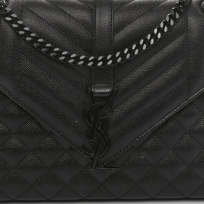 Saint Laurent Grain De Poudre Textured Mixed Matelasse Triquilt Medium Monogram Monochrome Satchel Black 7 of 9