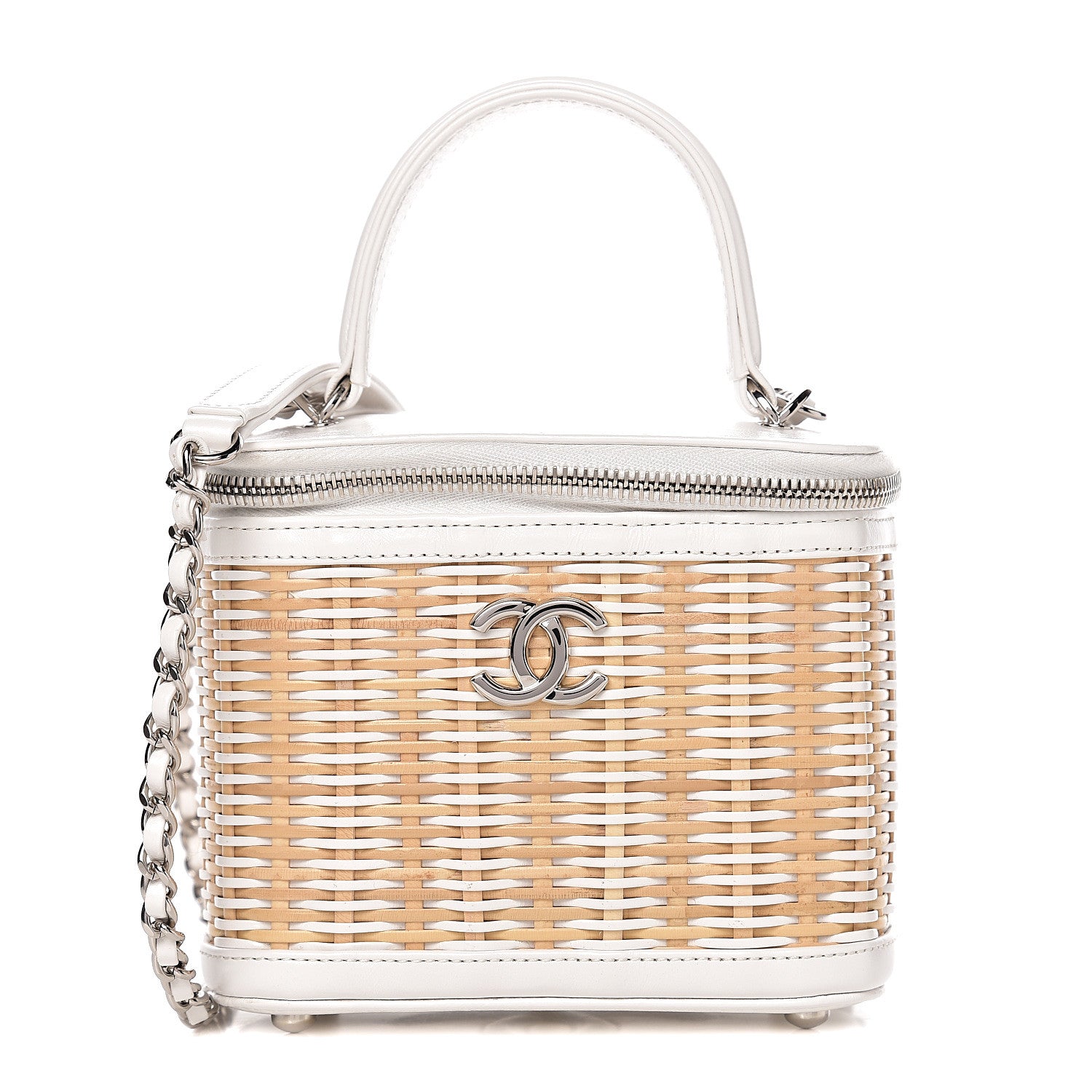 Chanel Calfskin Raffia Small Vanity Case Bag White Beige 1 of 10