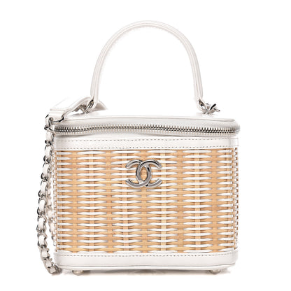 Chanel Calfskin Raffia Small Vanity Case Bag White Beige 1 of 10