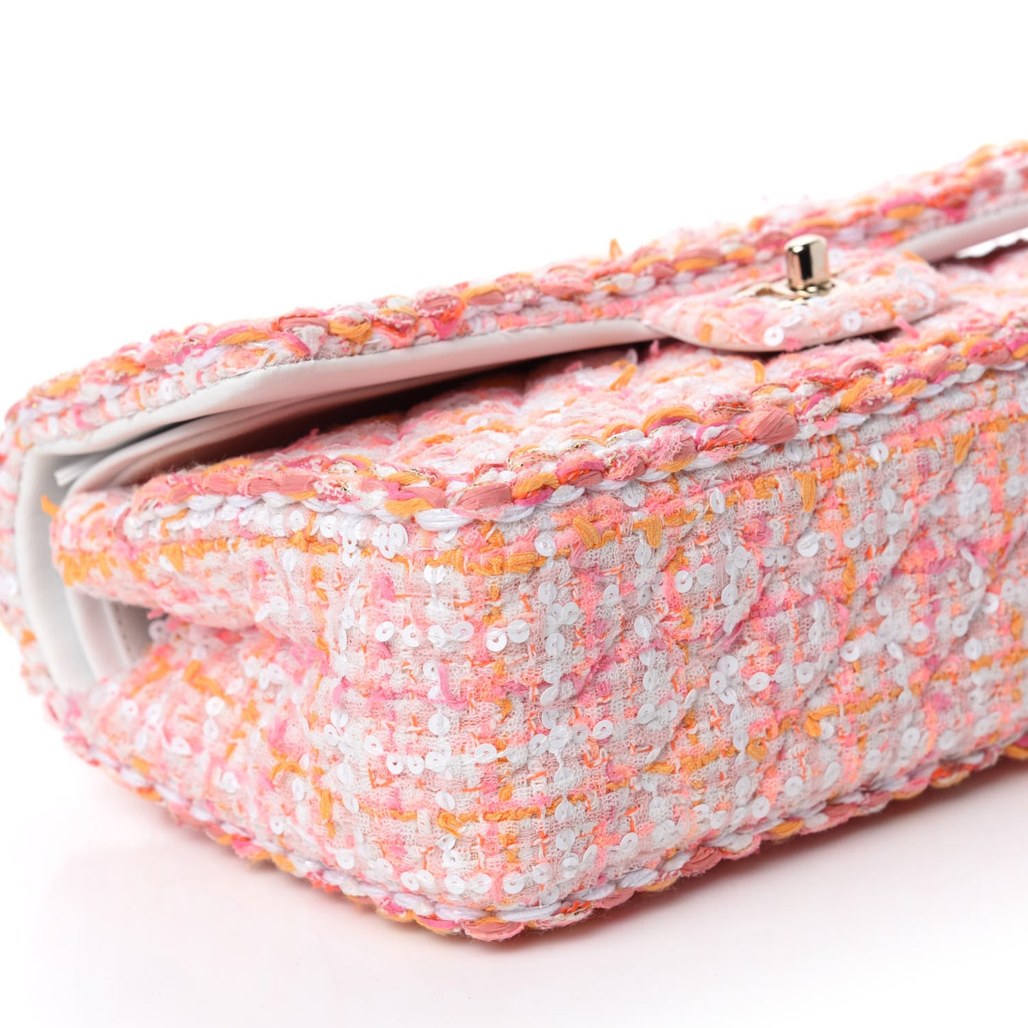 Tweed Braid Sequin Medium Double Flap White Pink Orange