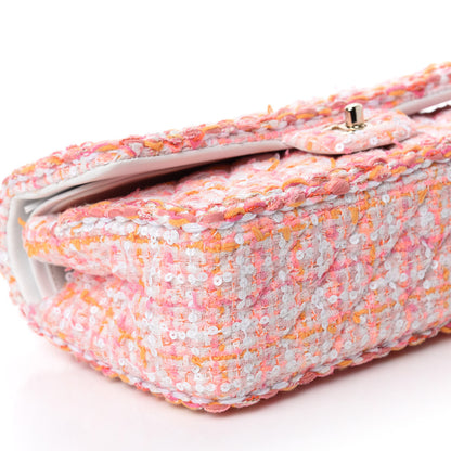 Chanel Tweed Braid Sequin Medium Double Flap White Pink Orange 7 of 12