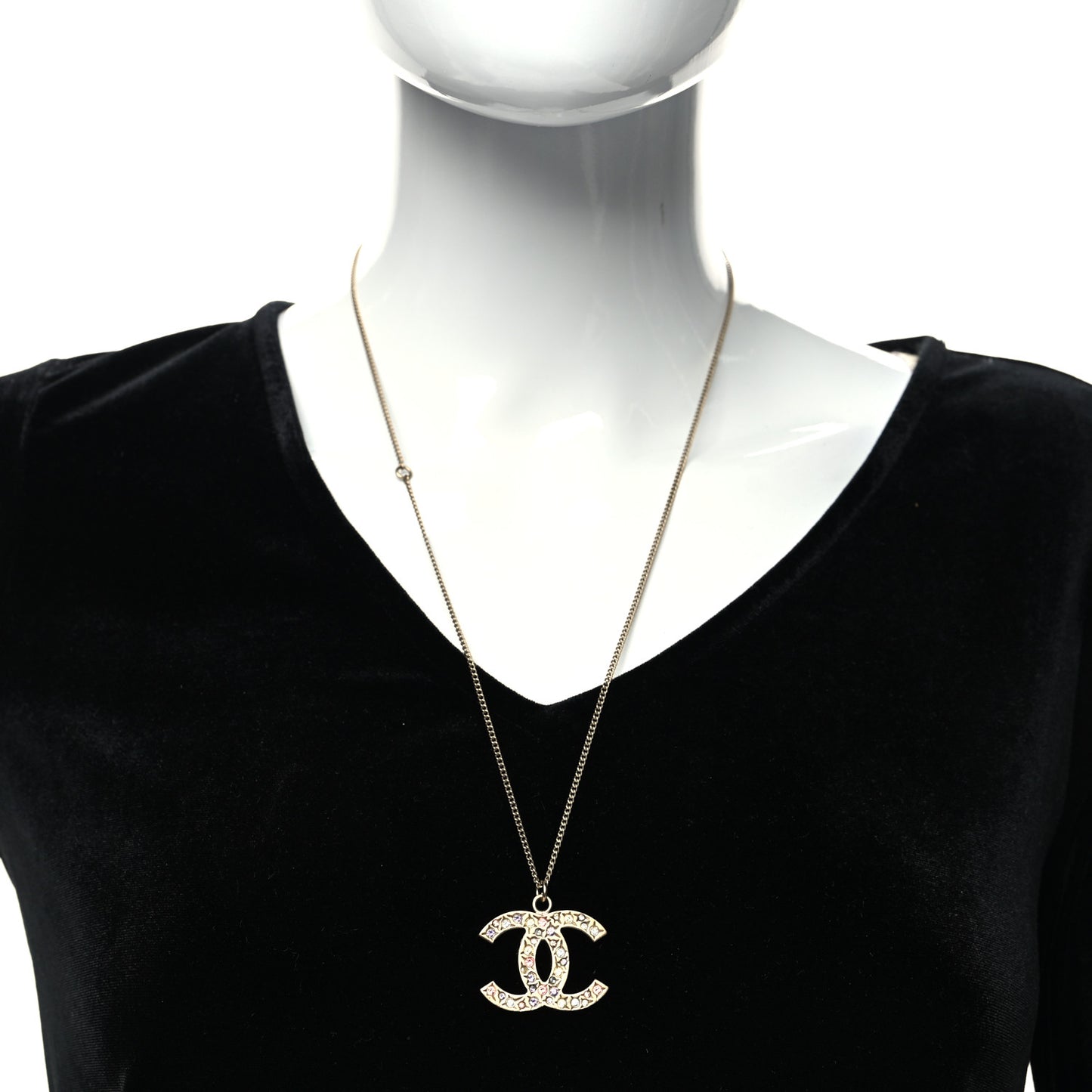 Crystal CC Necklace Light Gold Multicolor