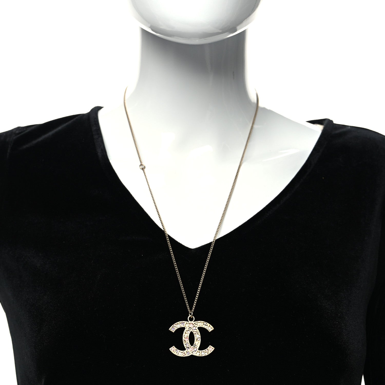 Chanel Crystal CC Necklace Light Gold Multicolor 2 of 5